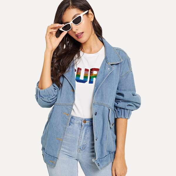 

Drop Shoulder Patched Denim Jacket