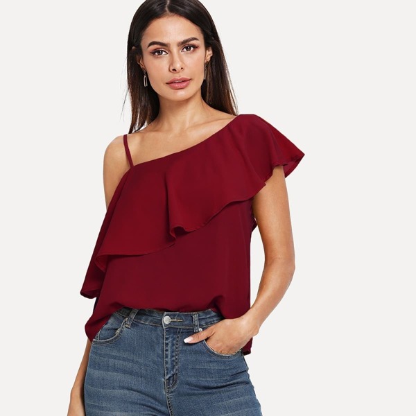 

One Shoulder Flounce Solid Top
