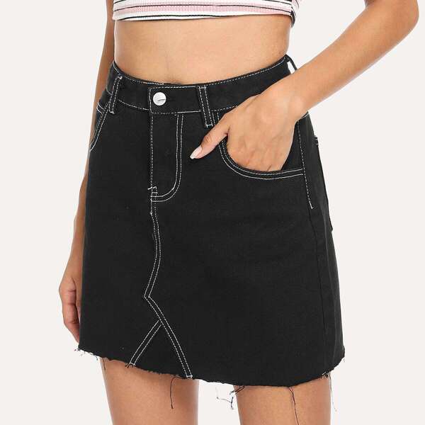 

Pocket Stitch Detail Denim Skirt