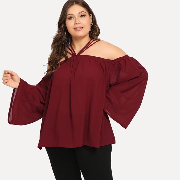 

Plus Halter Solid Blouse