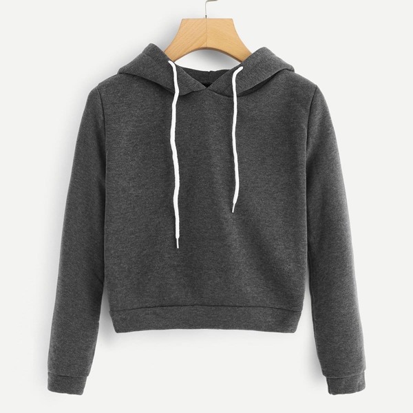 

Drawstring Solid Hoodie, Grey