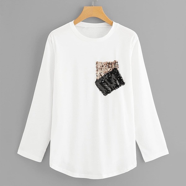 

Contrast Sequin Tee, White