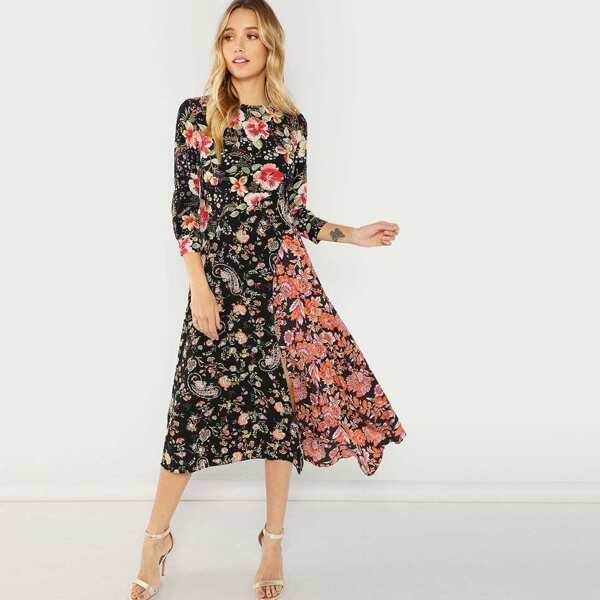 

Flower Print Asymmetric Hem Dress
