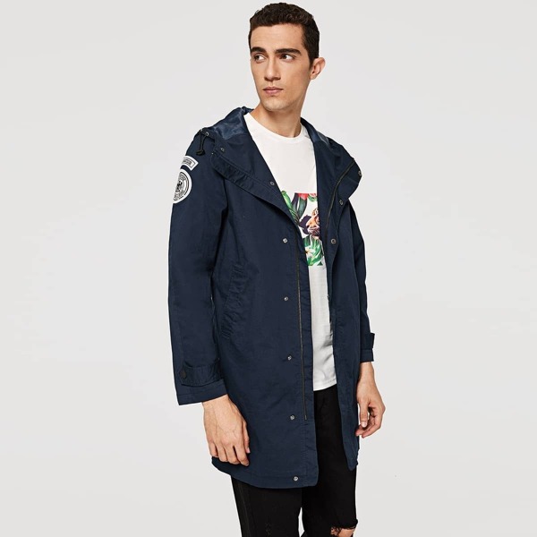 

Men Drawstring Hoodie Coat, Navy
