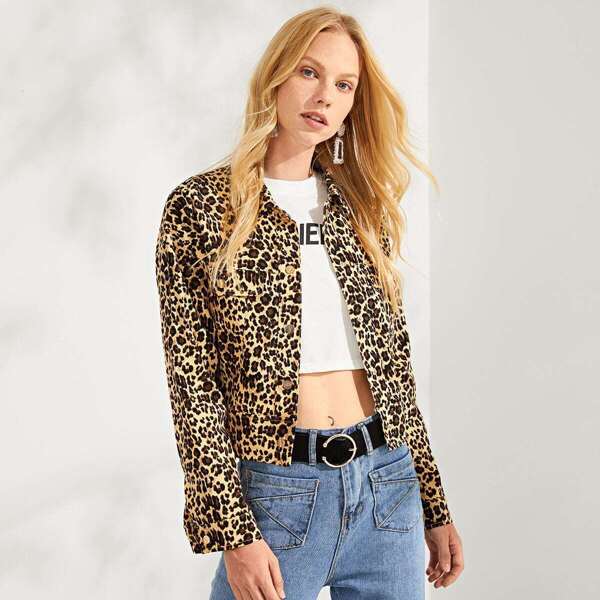 

Button Up Leopard Crop Jacket