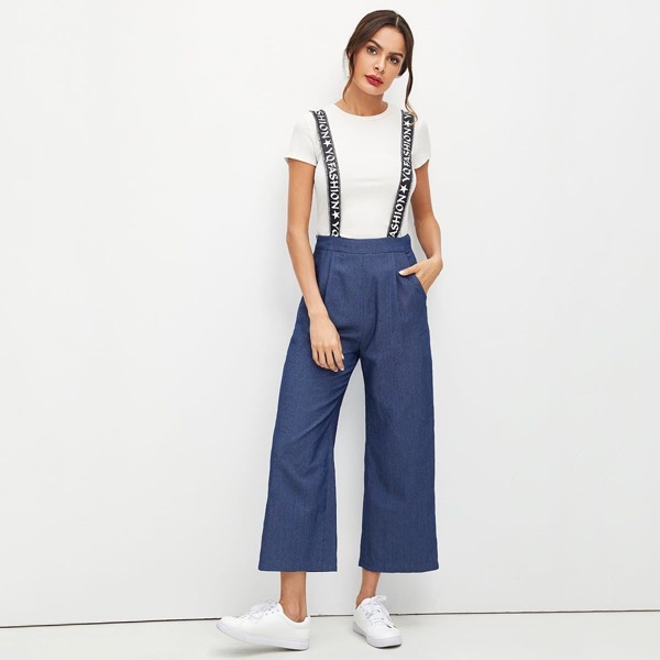 

Pleated Front Slant Pocket Pants with Strap, Blue