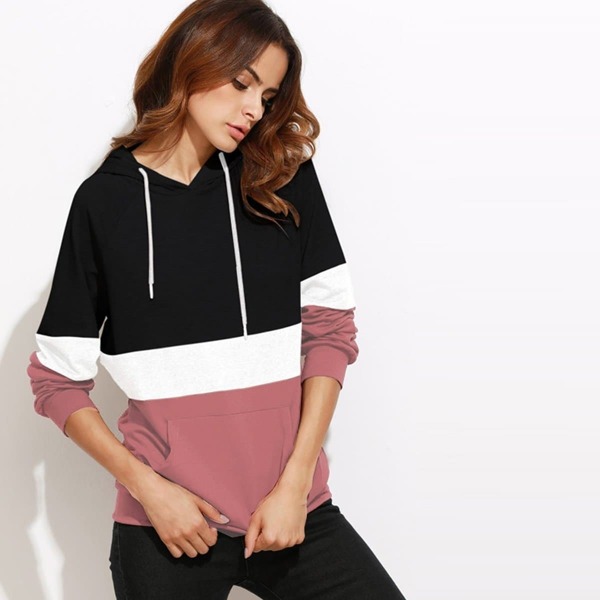 

Cut And Sew Raglan Sleeve Pocket Hoodie, Multicolor