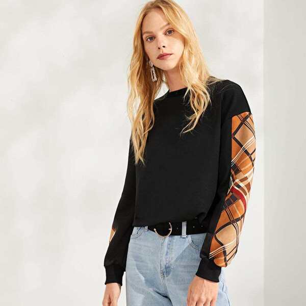 

Plaid Detail Tunic Pullover