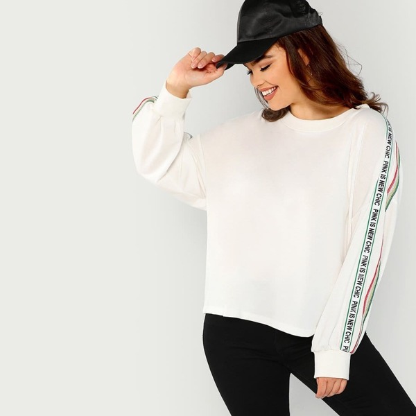 

Plus Drop Shoulder Letter Tape Sweatshirt