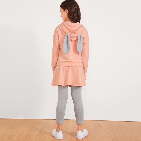 

Girls Rabbit Ear Hoodie Top & Skirt Set