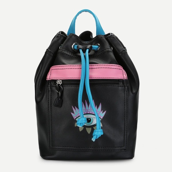 

Eye Print Color-block Drawstring Backpack