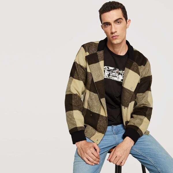 

Men Press Button Plaid Blazer, Multicolor
