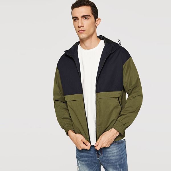 

Men Zip Up Drawstring Hoodie Jacket, Multicolor