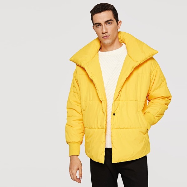 

Men Single Press Button Coat, Yellow