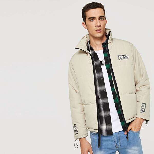 

Men Zip Up Drawstring Cuff Coat