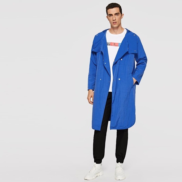 

Men Press Button Hoodie Waterfall Coat