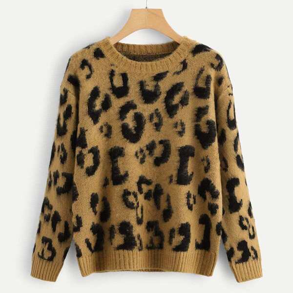 

Leopard Print Fuzzy Sweater, Multicolor