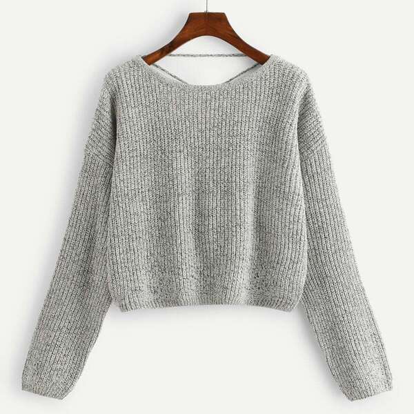 

Lace Up Back Marled Crop Sweater