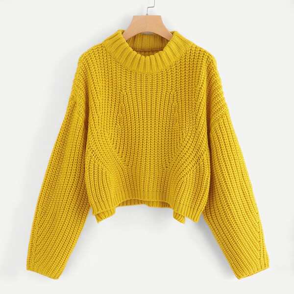 

Drop Shoulder Step Hem Sweater, Yellow