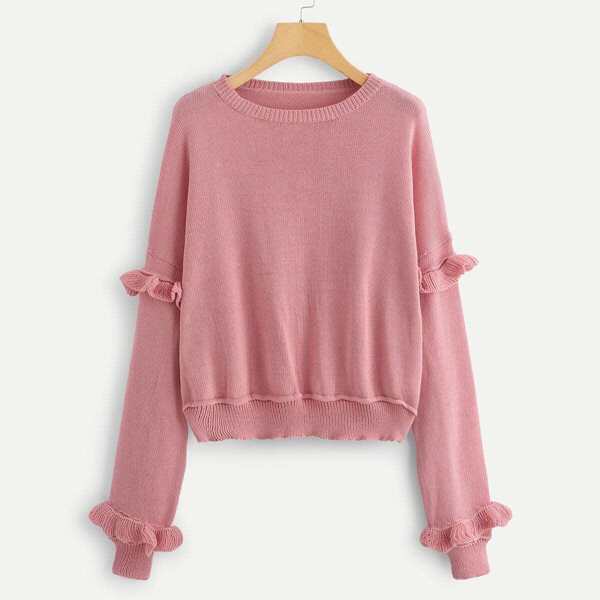 

Frill Embellished Sleeve Solid Sweater