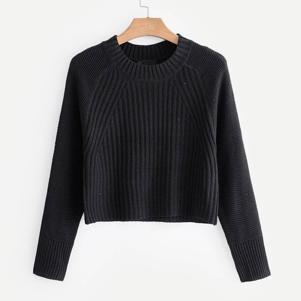 

Solid Raglan Sleeve Crop Sweater