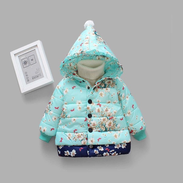 

Toddler Girls Floral Print Hooded Padded Coat