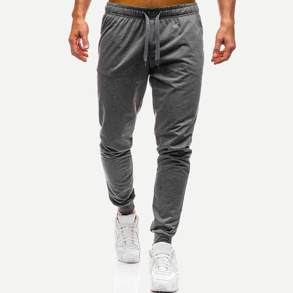 

Men Drawstring Waist Solid Joggers, Dark grey