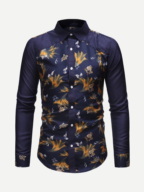 

Men Floral Print Shirt, Navy