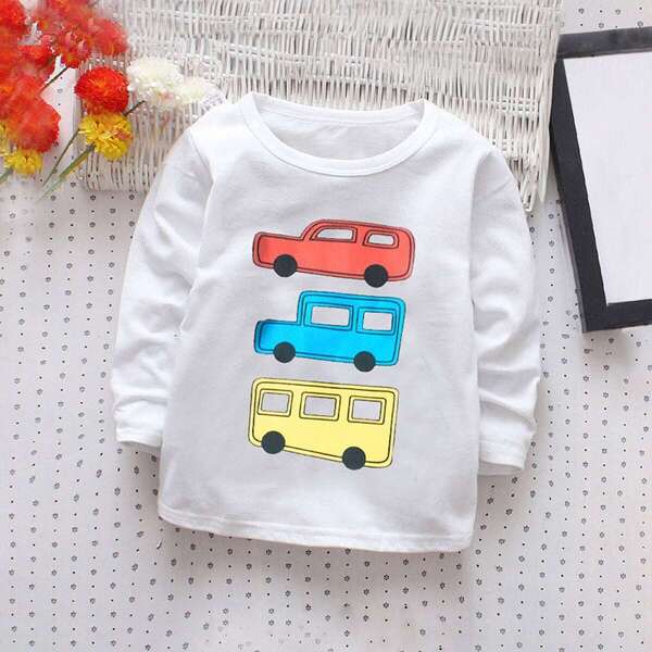 

Toddler Boys Car Pattern Tee, White