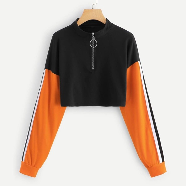 

Striped Tape Sleeve Colorblock Sweatshirt, Multicolor