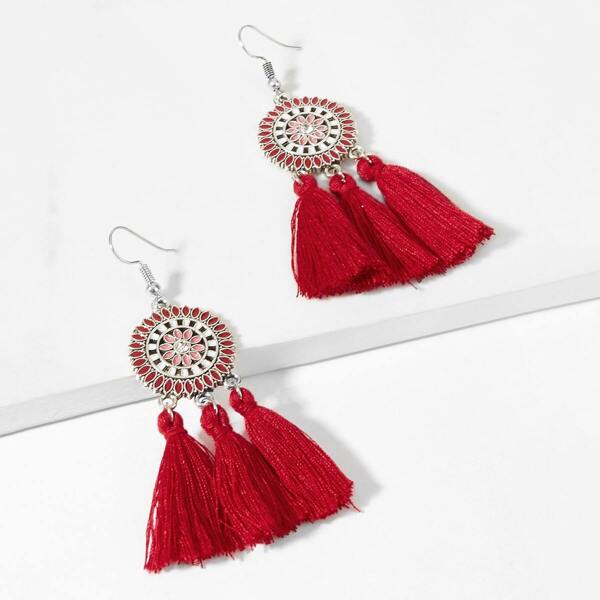 

Tassel Sector Drop Earrings 1pair, Red