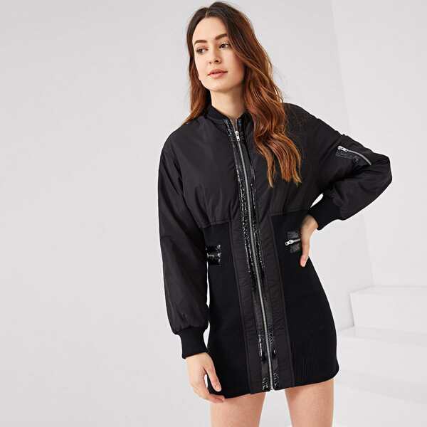 

Zip Detail Skinny Bomber Dress