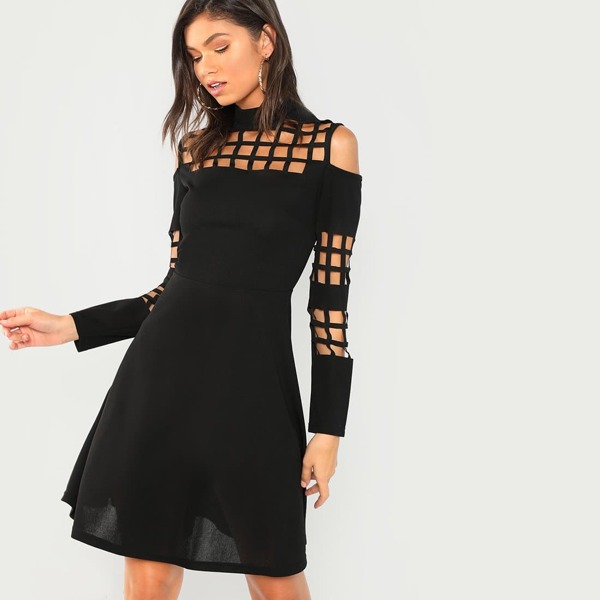 

Cold Shoulder Cage Panel Flare Dress