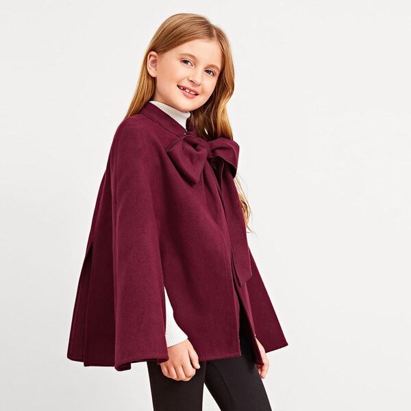

Girls Big Bow Front Cape Coat, Burgundy