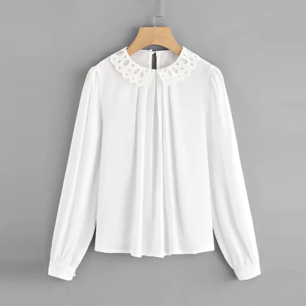 

Lace Crochet Contrast Neck Blouse, White