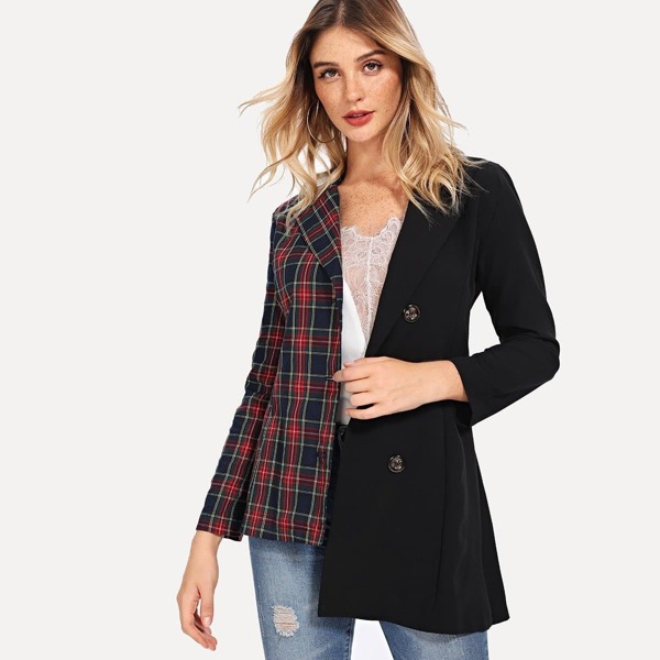 

Contrast Self Tie Asymmetric Hem Blazer