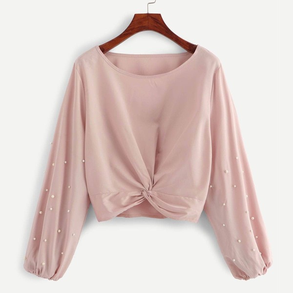 

Pear Beaded Blouson Sleeve Twist Top