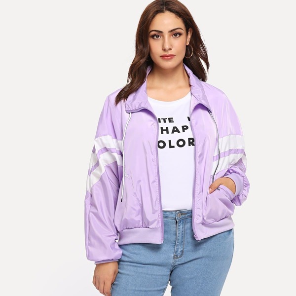 

Plus Drawstring Colorblock Jacket, Purple
