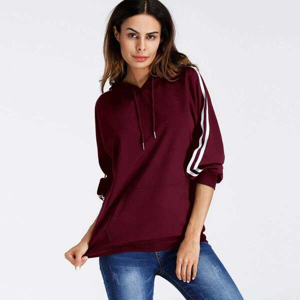 

Varsity-Striped Hooded Sweatshirts, Burgundy