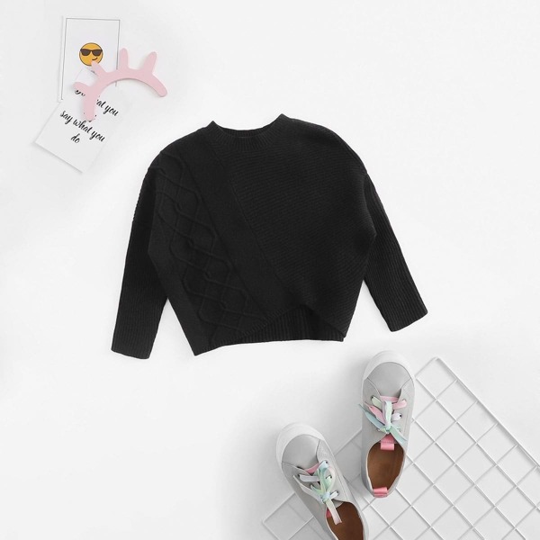 

Girls Solid Dip Hem Dolman Sweater, Black