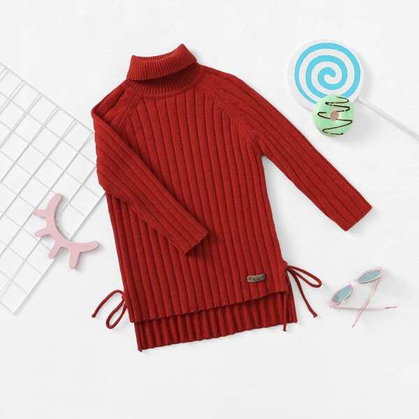 

Girls Rolled Up Neck Step Hem Sweater