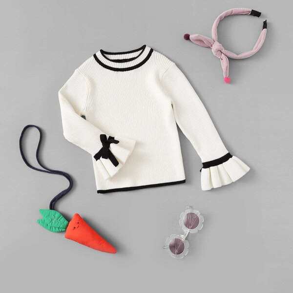 

Girls Flounce Sleeve Bow Tied Sweater