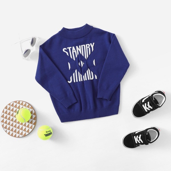 

Girls Letter Print Front Sweater, Blue