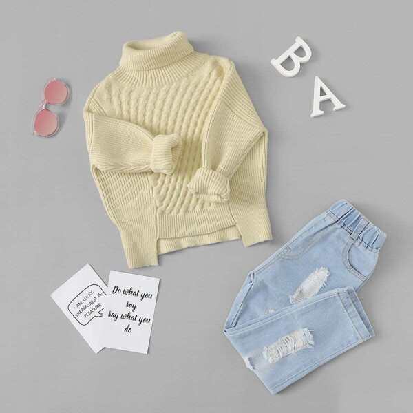 

Girls High Neck Asymmetrical Hem Sweater