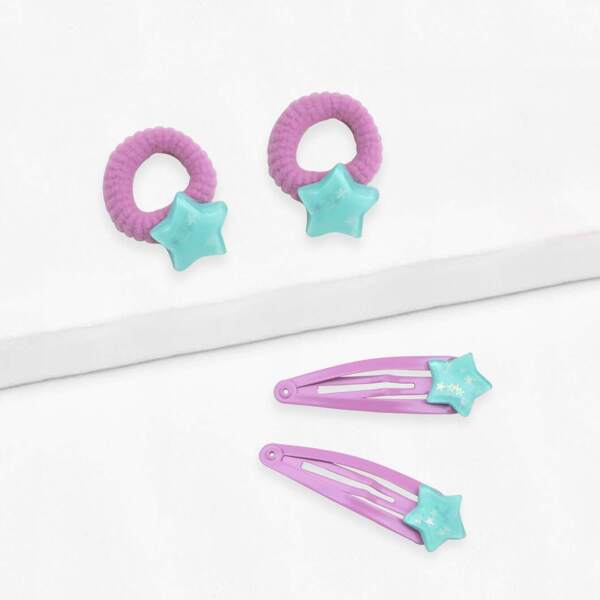 

Girls Star Decorated Hair Tie & Hairpin Set 2pairs, Purple