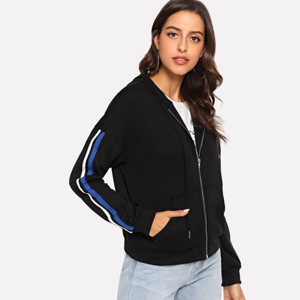 

Stripe Contrast Drop Shoulder Hooded Jacket