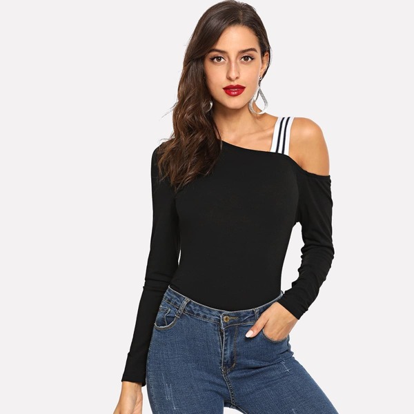 

Stripe Contrast One Shoulder Top