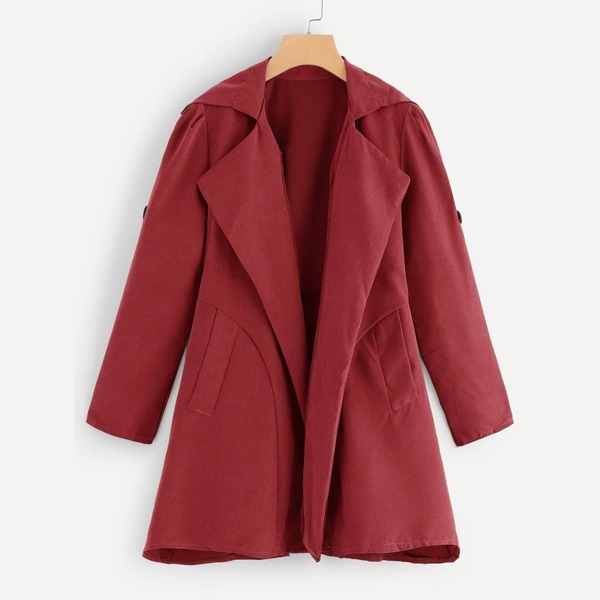 

Button Decoration Solid Coat, Red