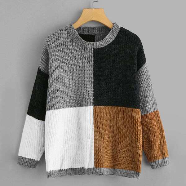 

Drop Shoulder Color Block Sweater