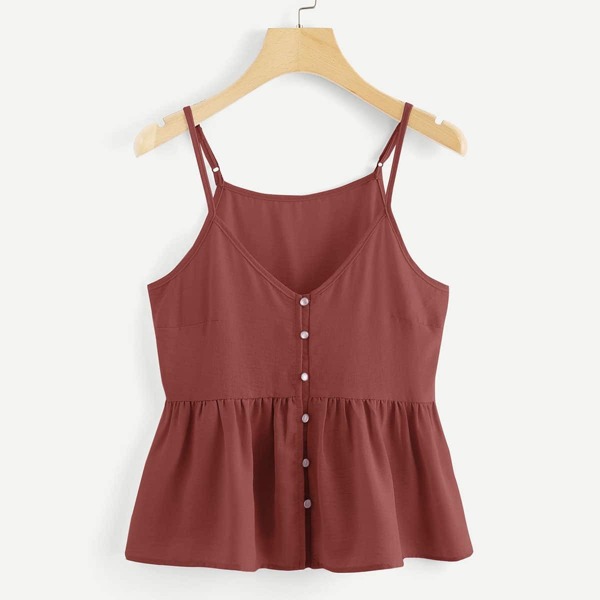

Single Breasted Solid Cami Top, Redwood